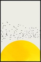 JUNIQE - Poster in kunststof lijst A Thousand Birds -20x30 /Geel