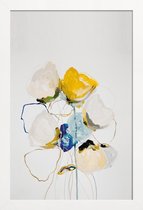 JUNIQE - Poster met houten lijst Aquarel met bloemen -13x18 /Geel &