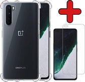 OnePlus Nord Hoesje Transparant Siliconen Shockproof Case Met Screenprotector - OnePlus Nord Hoes Silicone Shock Proof Cover Met Screenprotector - Transparant