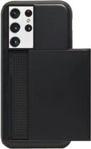 ADEL Kunststof Back Cover Hardcase Hoesje Geschikt voor Samsung Galaxy S21 Ultra - Pasjeshouder Zwart