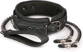 Kunstleren halsband met tepelklemmen - BDSM - Bondage - Zwart - Discreet verpakt en bezorgd