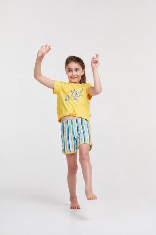 Woody pyjama meisjes/dames - geel - octopus - 211-1-BST-S/657 - maat 140