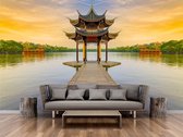 Professioneel Fotobehang Chinese architectuur - oranje - Sticky Decoration - fotobehang - decoratie - woonaccessoires - inclusief gratis hobbymesje - 325 cm breed x 220 cm hoog - in 7 verschi