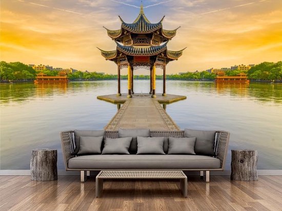 leeftijd Evalueerbaar park Professioneel Fotobehang Chinese architectuur - oranje - Sticky Decoration  -... | bol.com