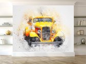 Professioneel Fotobehang Oldtimer geel - geel - Sticky Decoration - fotobehang - decoratie - woonaccessoires - inclusief gratis hobbymesje - 355 cm breed x 240 cm hoog - in 7 verschillende fo