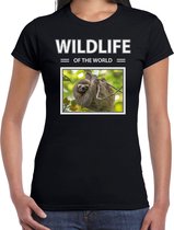 Dieren foto t-shirt Luiaard - zwart - dames - wildlife of the world - cadeau shirt Luiaarden liefhebber XL