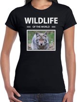 Dieren foto t-shirt Wolf - zwart - dames - wildlife of the world - cadeau shirt wolven liefhebber XL