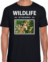 Dieren foto t-shirt giraf - zwart - heren - wildlife of the world - cadeau shirt giraffen liefhebber L