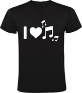 I love music Heren t-shirt | ik hou van muziek | muziek | zanger | dj | muzieknoten | instrumenten | grappig | cadeau | Zwart