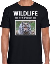 Dieren foto t-shirt Wolf - zwart - heren - wildlife of the world - cadeau shirt Wolven liefhebber S
