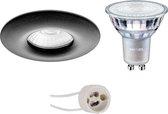 PHILIPS - LED Spot Set - MASTER 927 36D VLE - Proma Luno Pro - Waterdicht IP65 - GU10 Fitting - DimTone Dimbaar - Inbouw Rond - Mat Zwart - 3.7W - Warm Wit 2200K-2700K - Ø82mm