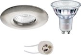 PHILIPS - LED Spot Set - MASTER 927 36D VLE - Proma Luno Pro - Waterdicht IP65 - GU10 Fitting - DimTone Dimbaar - Inbouw Rond - Mat Nikkel - 3.7W - Warm Wit 2200K-2700K - Ø82mm