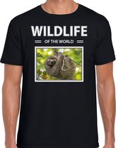 Dieren foto t-shirt Luiaard - zwart - heren - wildlife of the world - cadeau shirt Luiaarden liefhebber M