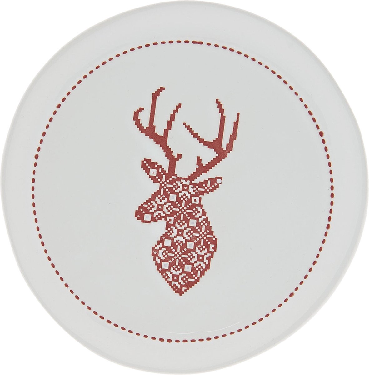 Clayre & Eef Servies Ontbijtbord Ø 17*2 cm Rood Aardewerk Rond Rendier Eetbord Gebaksbordje