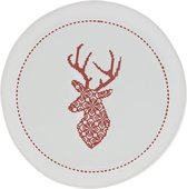 Clayre & Eef Servies Ontbijtbord Ø 17*2 cm Rood Aardewerk Rond Rendier Eetbord Gebaksbordje