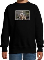 Dieren sweater met wolven foto - zwart - voor kinderen - wolf cadeau trui - kleding / sweat shirt 5-6 jaar (110/116)