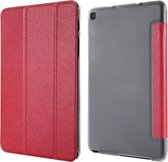 Horizontale leren flip-hoes met zijdetextuur en drie-uitklapbare houder voor Galaxy Tab P200 (rood)