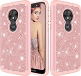 Glitter poeder contrasterende huid schokbestendige siliconen + pc-beschermhoes voor Motorola Moto G7 Play Amerikaanse versie (rose goud)