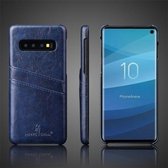 Fierre Shann Retro Oil Wax Texture PU lederen tas voor Galaxy S10 Plus, met kaartsleuven (blauw)