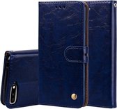 Business Style Oil Wax Texture Horizontale Flip Leather Case voor Huawei Y6 (2018), met houder & kaartsleuven & portemonnee (blauw)