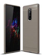 Schokbestendige TPU-hoes van koolstofvezel met geborstelde textuur voor Sony Xperia XZ4 / Xperia 1 (grijs)