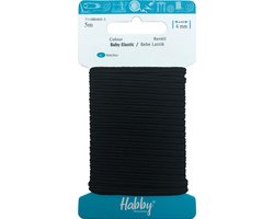 Habby elastiek 4mm | Ronde baby elastiek | Zwart | 5 meter | Kleding - Hobby - Knutselen - Naaien
