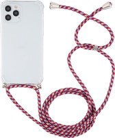 Mobigear Telefoonhoesje geschikt voor Apple iPhone 12 Pro Max Flexibel TPU | Mobigear Lanyard Hoesje met koord - Transparant / Blauw / Rood