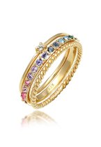 Elli Dames Ring Dames Set Multi-Colour Fonkelend met kristallen Kleurrijk in 925 sterling zilver verguld