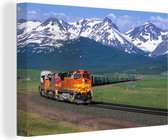 Train rouge dans le parc national des Glaciers Toile 90x60 cm - Tirage photo sur toile (Décoration murale salon / chambre)