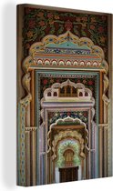 Canvas Schilderij Rijk versierde poort in Jaipur in de deelstaat Rajasthan van india - 20x30 cm - Wanddecoratie