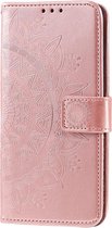 Xiaomi Redmi 9 Hoesje - Bloemen Book Case - Rose Gold