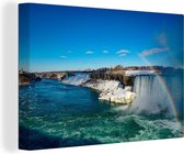 Canvas schilderij 140x90 cm - Wanddecoratie Prachtige regenboog bij de Niagarawatervallen in Noord-Amerika - Muurdecoratie woonkamer - Slaapkamer decoratie - Kamer accessoires - Schilderijen