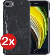 Hoesje Geschikt voor iPhone 7/8/SE 2020 Hoesje Marmer Hardcover Fashion Case Hoes - Hoes Geschikt voor iPhone 7/8/SE 2020 Marmer Hoesje Hardcase Back Cover - Zwart - 2 PACK