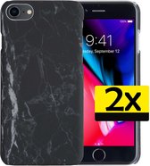 Hoes voor iPhone 7/8 Hoesje Marmer Case Hard Cover - Hoes voor iPhone 7/8 Case Marmer Hoesje Back Cover - Zwart - 2 Stuks