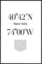 JUNIQE - Poster in kunststof lijst Coördinaten New York -40x60 /Wit &