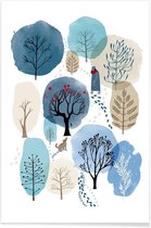 JUNIQE - Poster Winter Forest -30x45 /Blauw & Groen