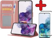 Samsung S20 Hoesje Book Case Met Screenprotector - Samsung Galaxy S20 Case Hoesje Wallet Cover Met Screenprotector - rose Goud