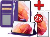 Samsung S21 Plus Hoesje Book Case Met 2x Screenprotector - Samsung Galaxy S21 Plus Case Wallet Hoesje Met 2x Screenprotector - Paars