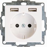 KOPP - Wandcontactdoos - Athenis - Inbouw - 1-voudig Stopcontact - 2-voudig USB Aansluiting - Randaarde - Kinderbeveiliging - Helder Glans Wit