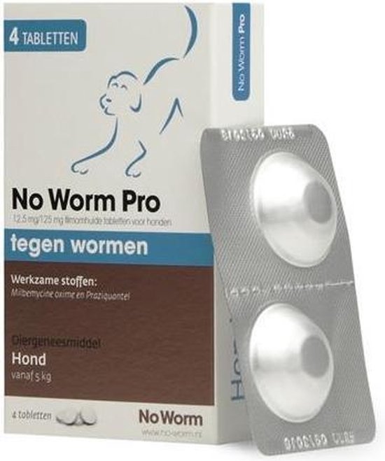 No Worm Pro tabletten (4 stuks) voor honden vanaf 5 kg en blisterverpakking.