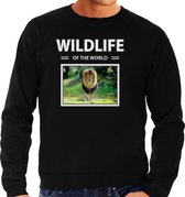 Dieren foto sweater Leeuw - zwart - heren - wildlife of the world - cadeau trui Leeuwen liefhebber S