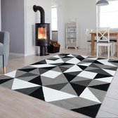 Tapiso Luxury Vloerkleed Grijs Wit Zwart Woonkamer Modern Tapijt Maat- 140x200