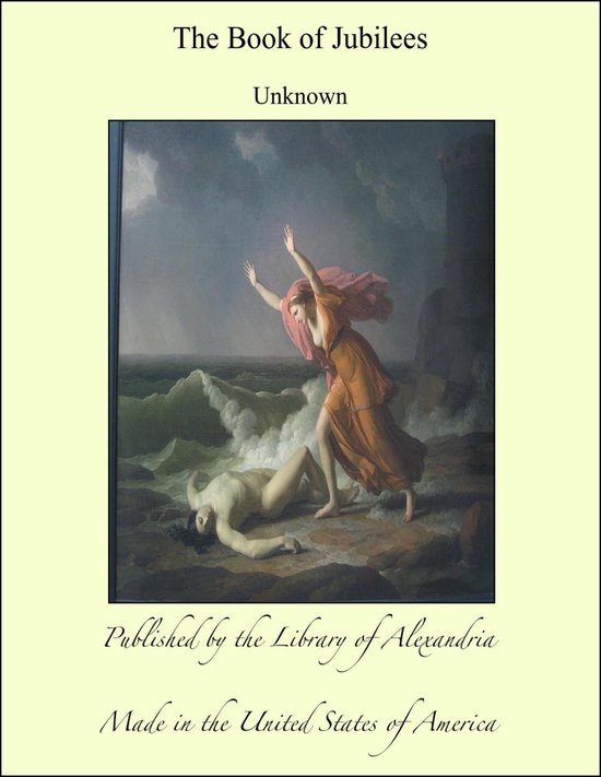 De kaft van 'The Book of Jubilees' toont een schilderij van een vrouw die een liggend, bleek figuur redt uit woeste golven op een rotsachtige kust.