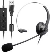 headset met microfoon - Computerheadset - USB-headset met ruisonderdrukking - microfoon - en audiobediening - pc-headset met kabel for vergaderruimten - Telefoon - laptop - tablet - Skype Lyn