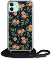 iPhone 11 hoesje met koord - Fruit / Sinaasappel | Apple iPhone 11 crossbody case | Zwart, Transparant | Geen opdruk