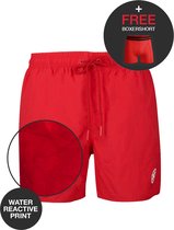 Muchachomalo - Swimshort - 1-pack + gratis boxershort - men - Solid red/water react print
