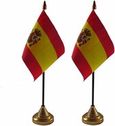 2x stuks Spanje tafelvlaggetje 10 x 15 cm met standaard - Spaanse feestartikelen/versieringen