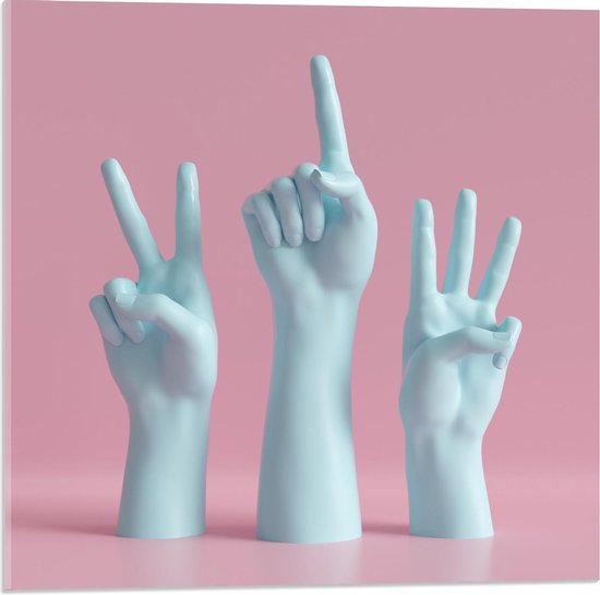 Acrylglas - Witte Handen met Roze Achtergrond - 50x50cm Foto op Acrylglas (Wanddecoratie op Acrylglas)
