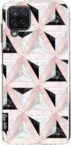 Casetastic Samsung Galaxy A12 (2021) Hoesje - Softcover Hoesje met Design - Marble Triangle Blocks Pink Print