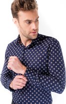Web Blouse Overhemd Heren Slim Fit Donkerblauw Print - 40